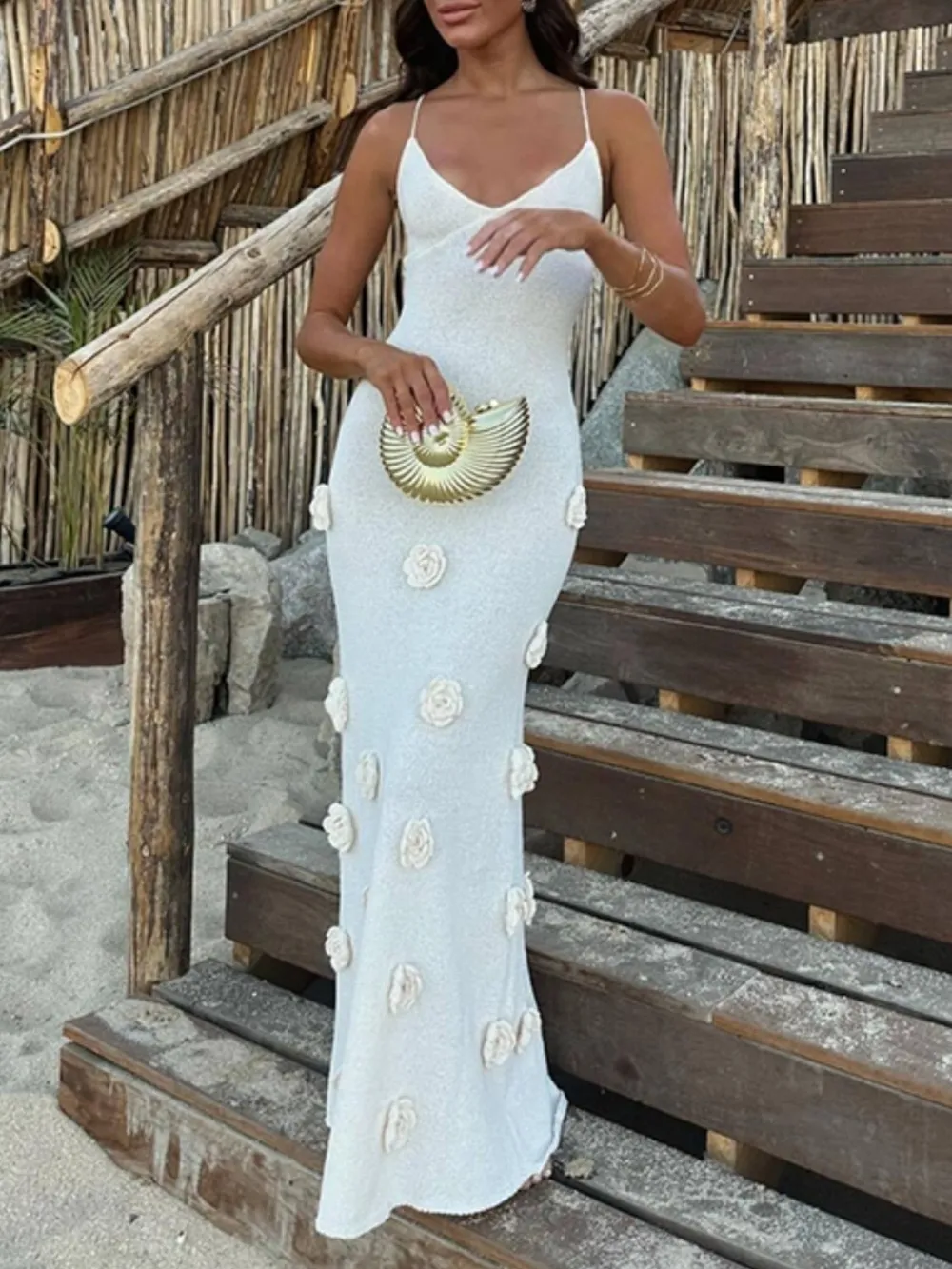 Flower Maxi Sweater Cami Dress, image 3