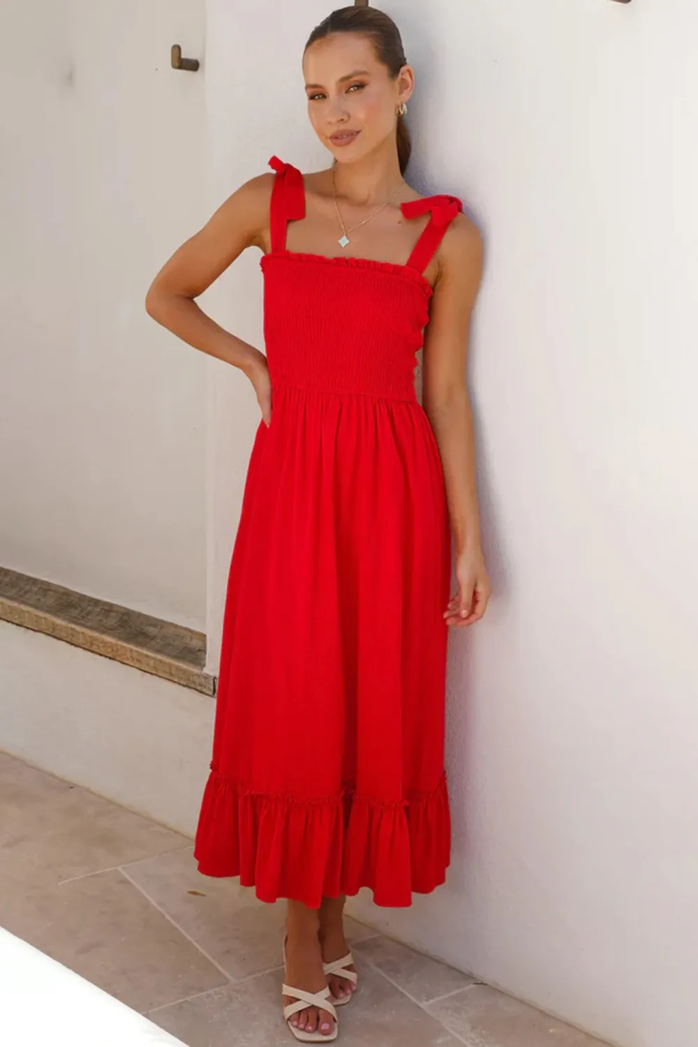 Ruffled Smocked Ruffle Hem Sleeveless Dress, image 10
