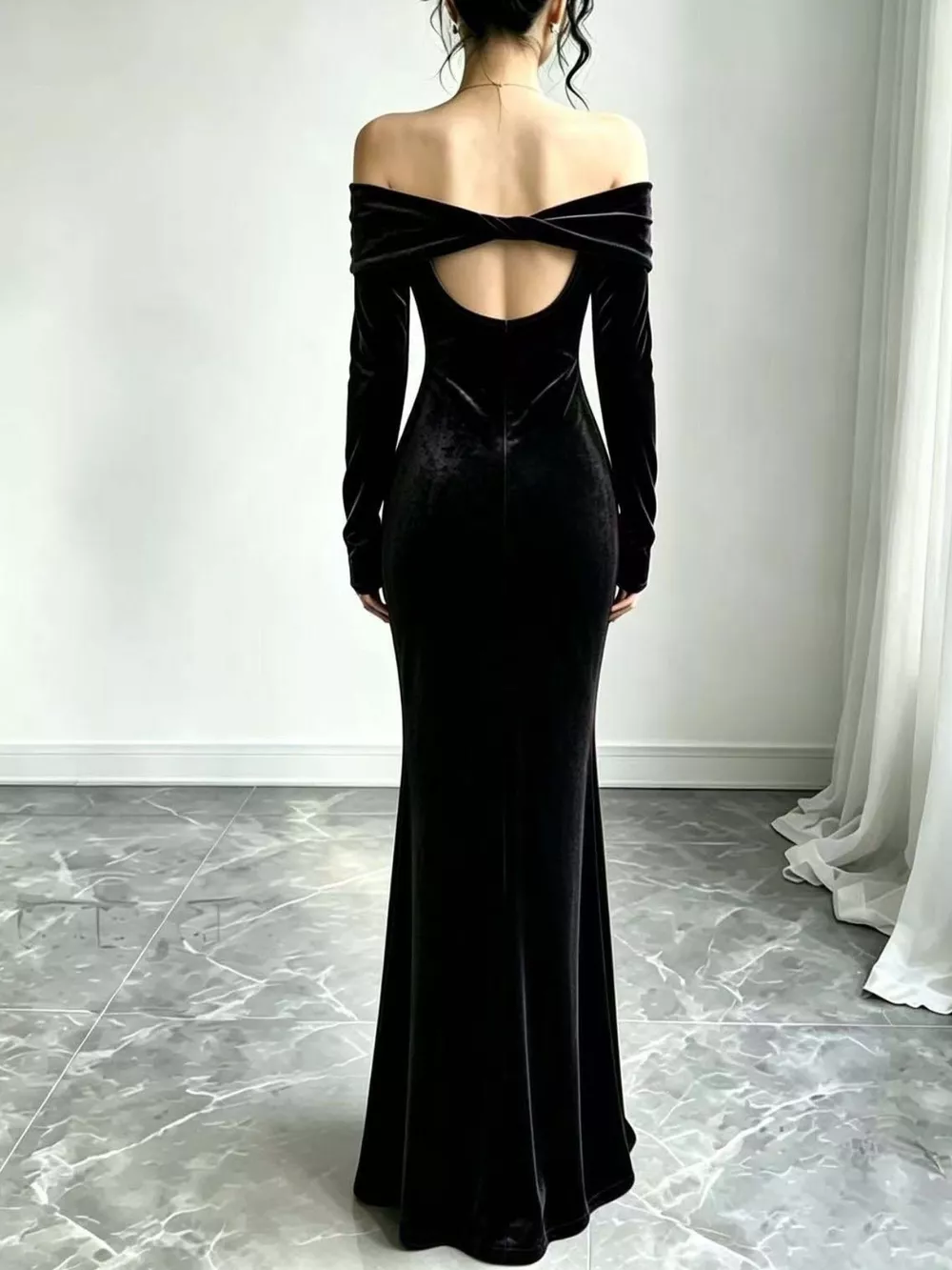 Full Size Off-Shoulder Velvet Mermaid Maxi Dress Plus Size, image 6