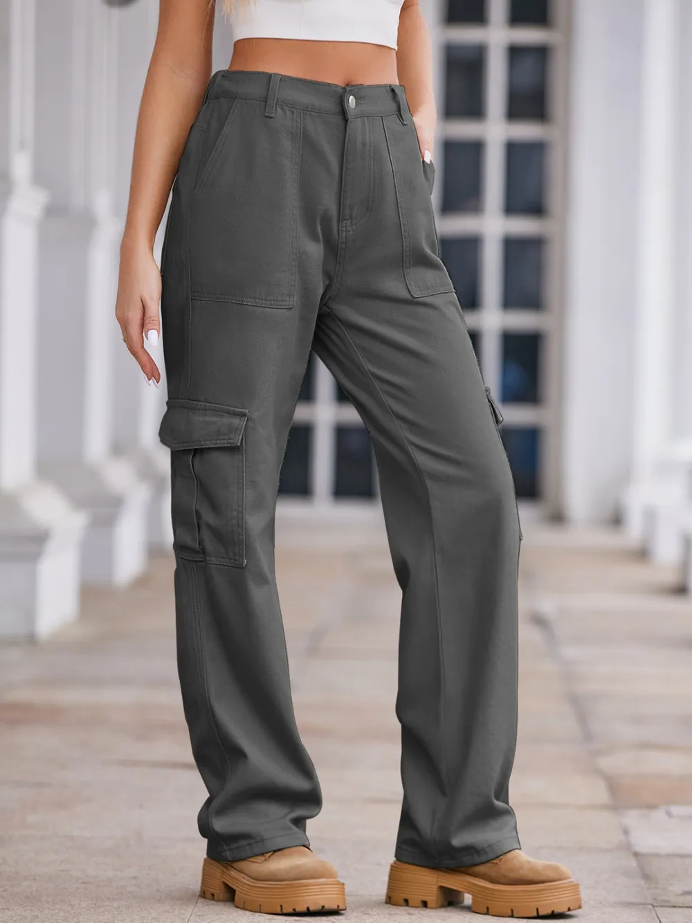 Straight Denim Cargo Pants, image 7
