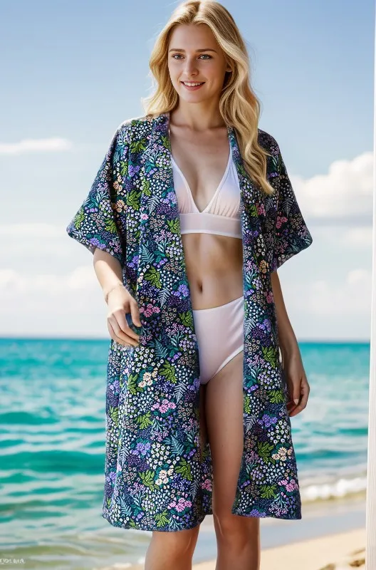 Full Size Half Sleeve Floral Open Cardigan Plus Size