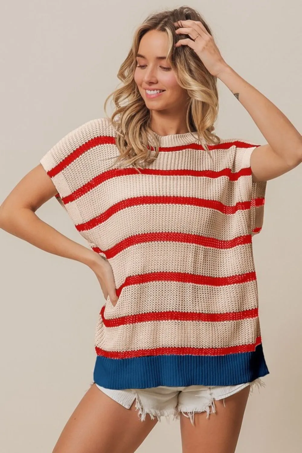 Fourth Of July Stripe Drop Shoulder Sweater
