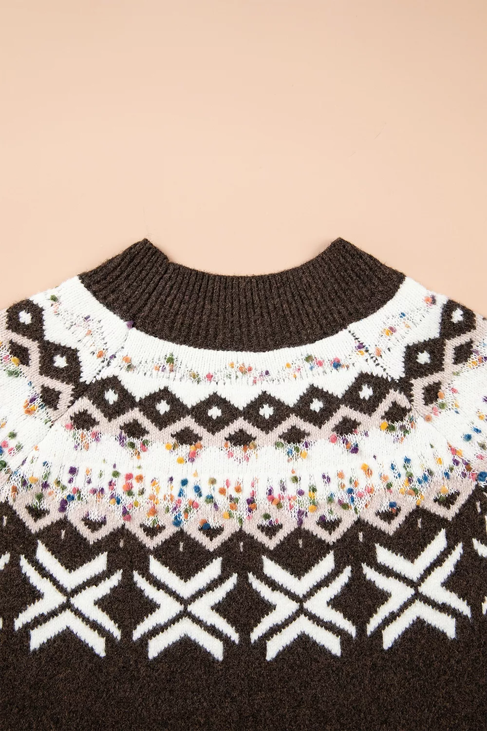 Geometric Round Neck Sweater with Colorful Confetti Accents, image 9