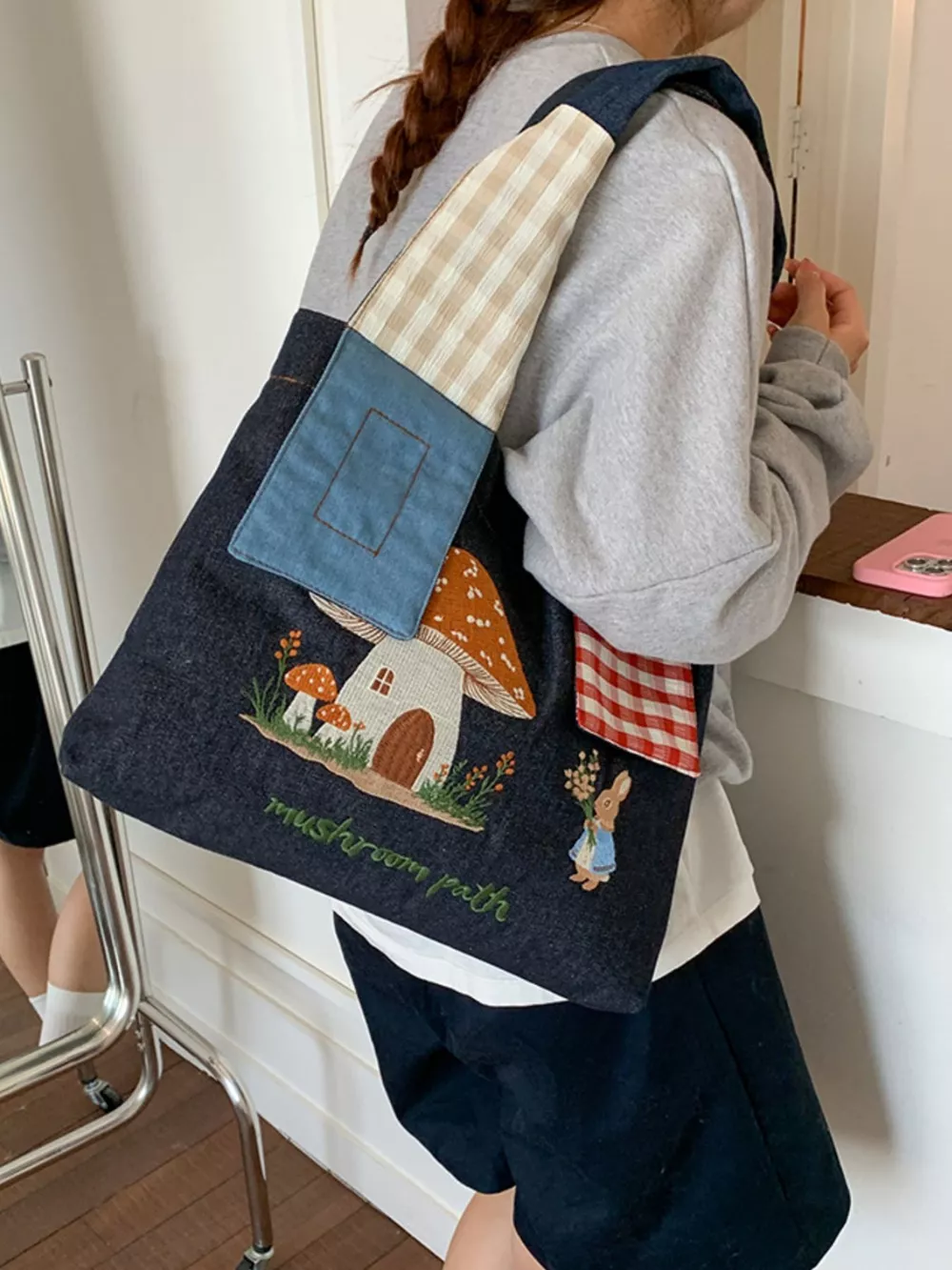 Mushroom Corduroy Tote Bag, image 3