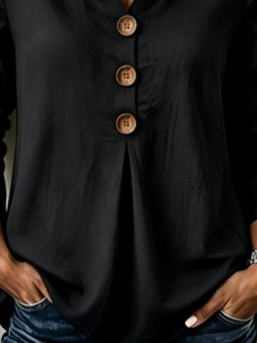 Full Size Button Detail Long Sleeve Blouse Plus Size, image 15