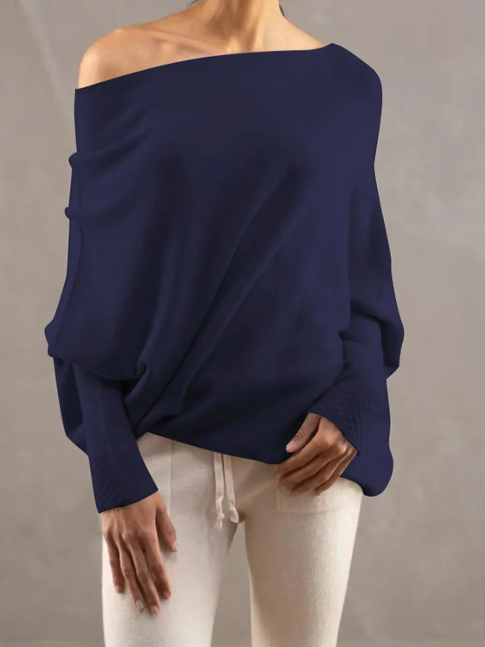 Full Size Boat Neck Batwing Sleeve Knit Top, image 10