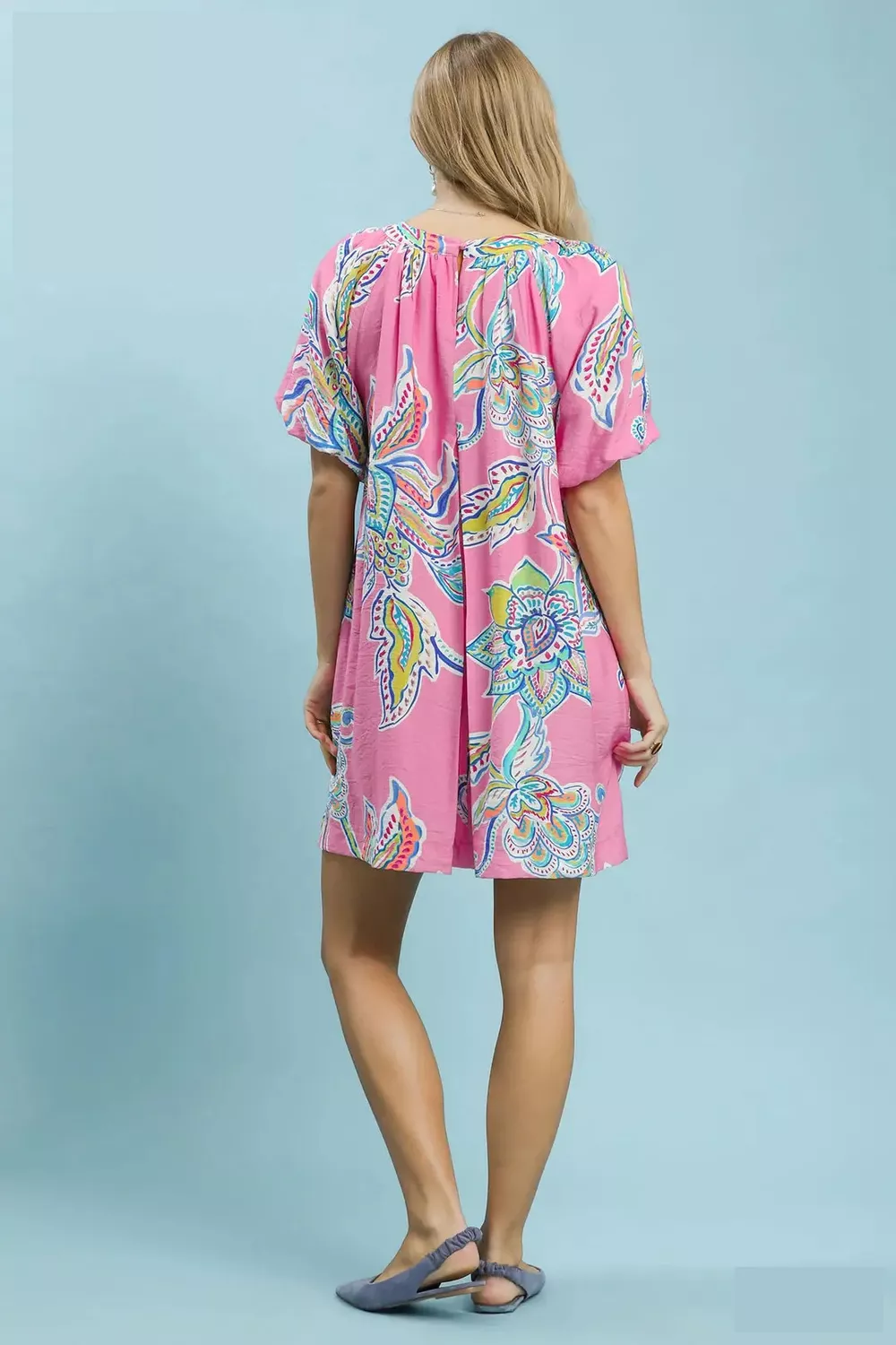 Boho Floral Print Mini Dress with Pockets, image 3