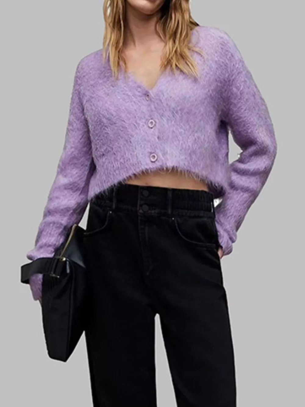 Fluffy Knit Cropped Cardigan, image 3
