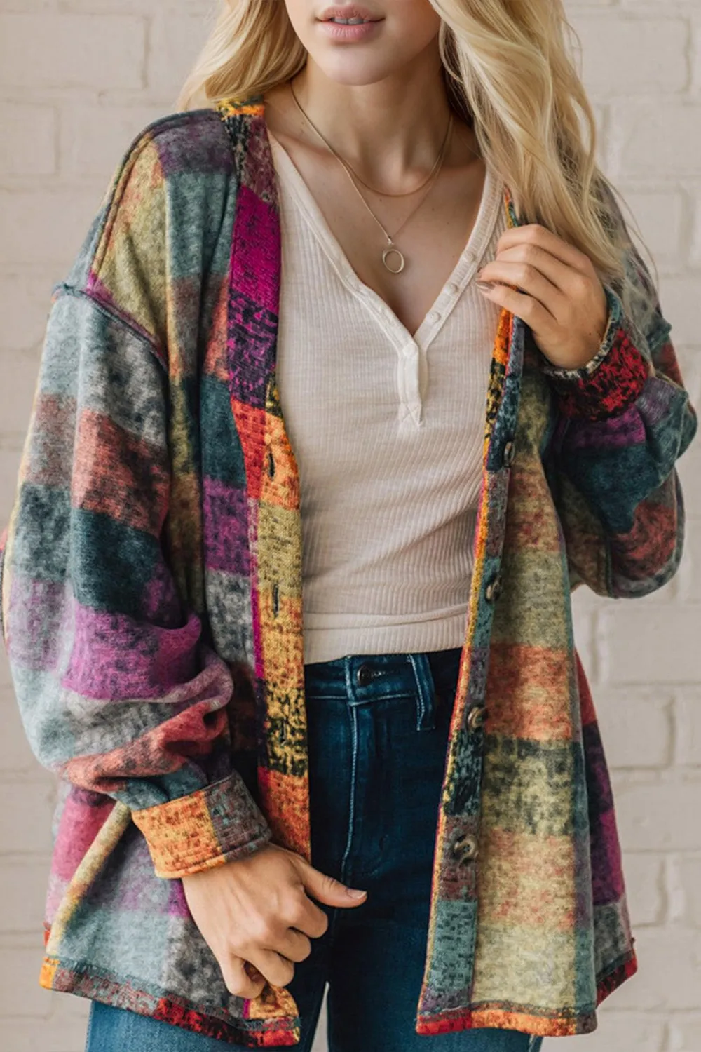 Full Size Exposed Seam Button Up Fleece Shacket