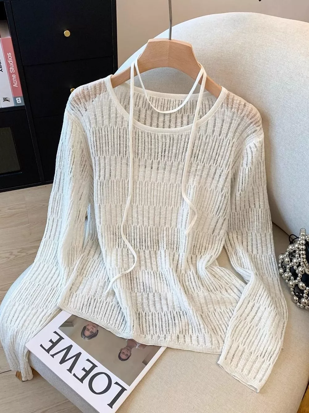 Long Sleeve Knit Top with Tie Detail, image 7
