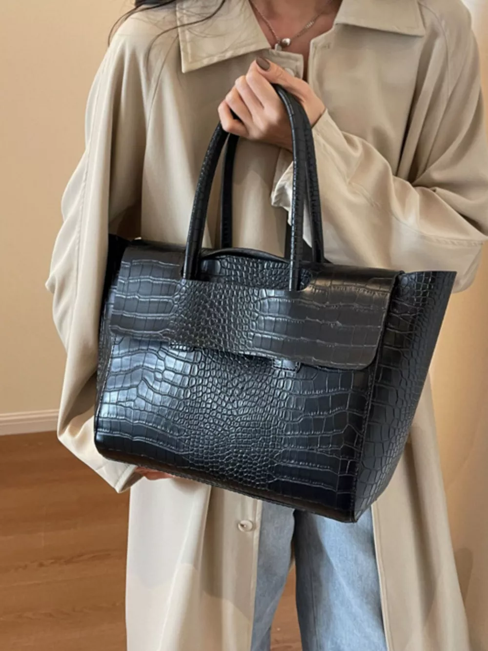 Crocodile Embossed Tote Bag