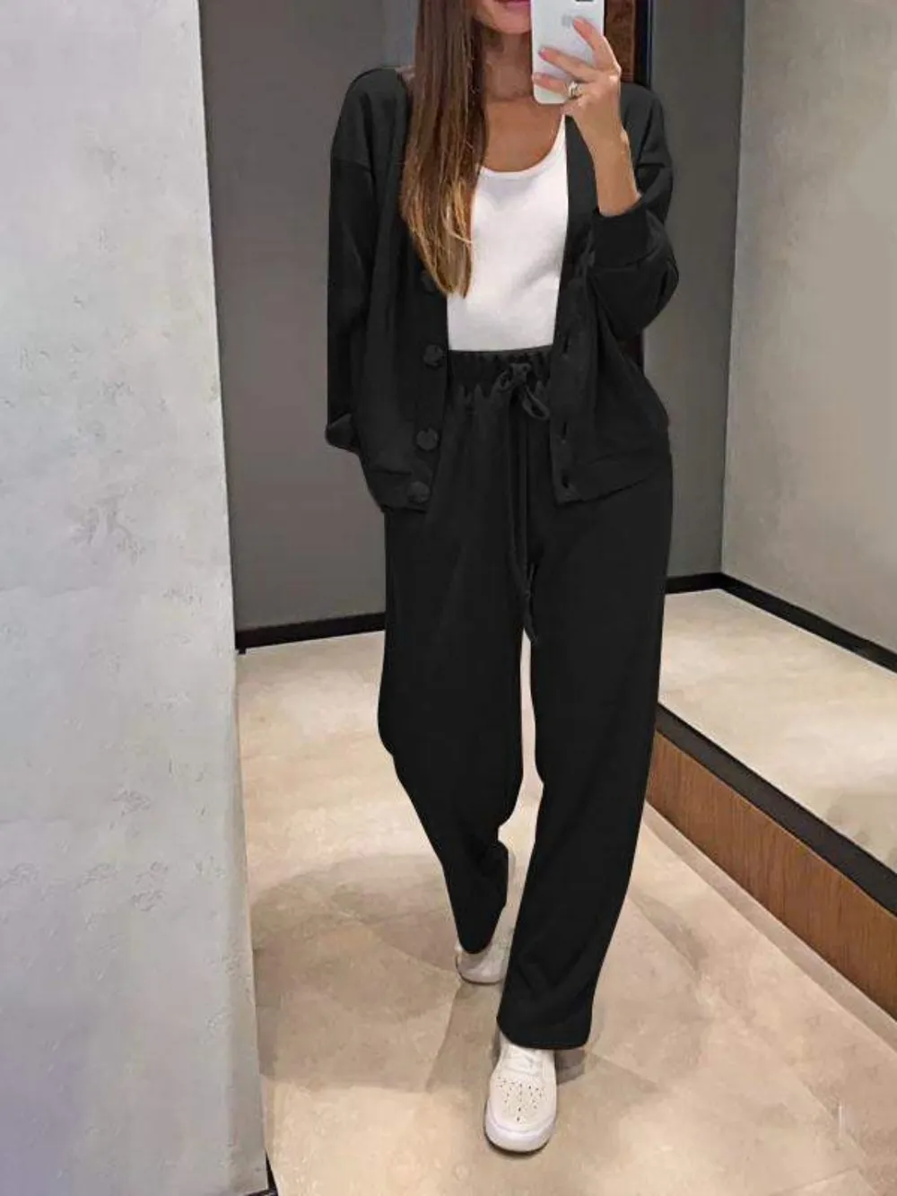 Full Size Button Up Long Sleeve Top and Pants Set, image 7