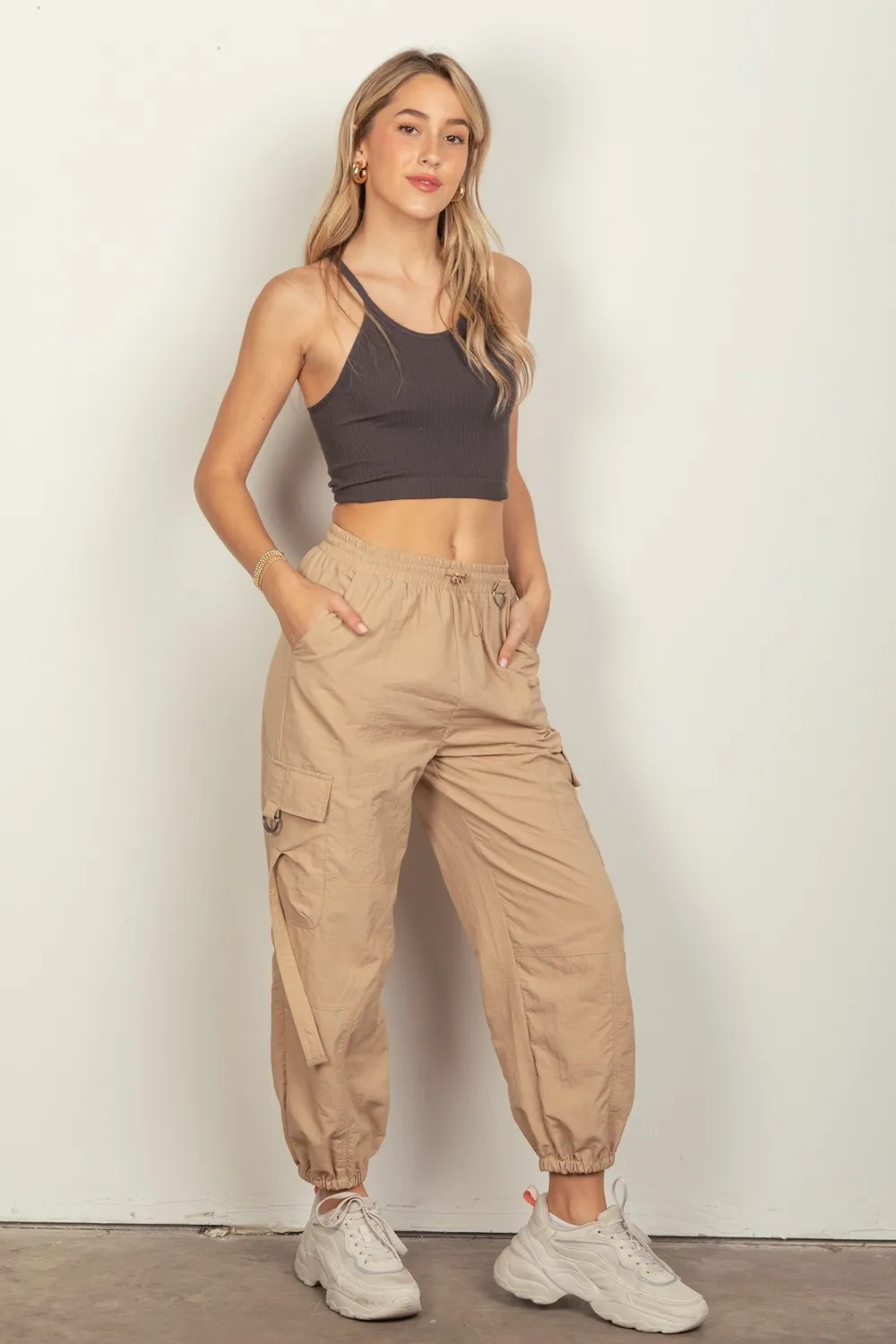 Elastic Waist Woven Cargo Pants, image 4