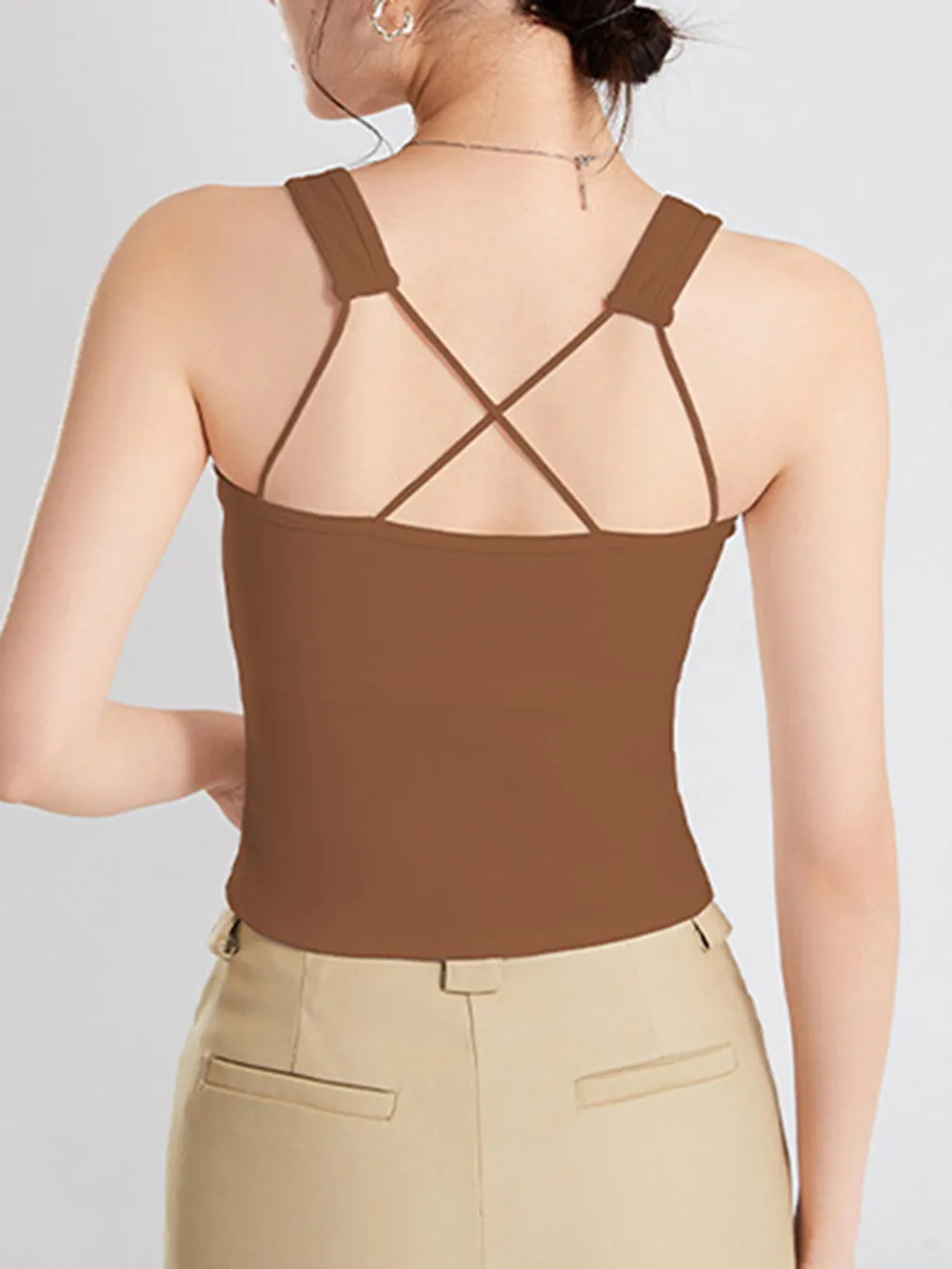 Crisscross Scoop Neck Wide Strap Cropped Tank with Chest Pads, image 8