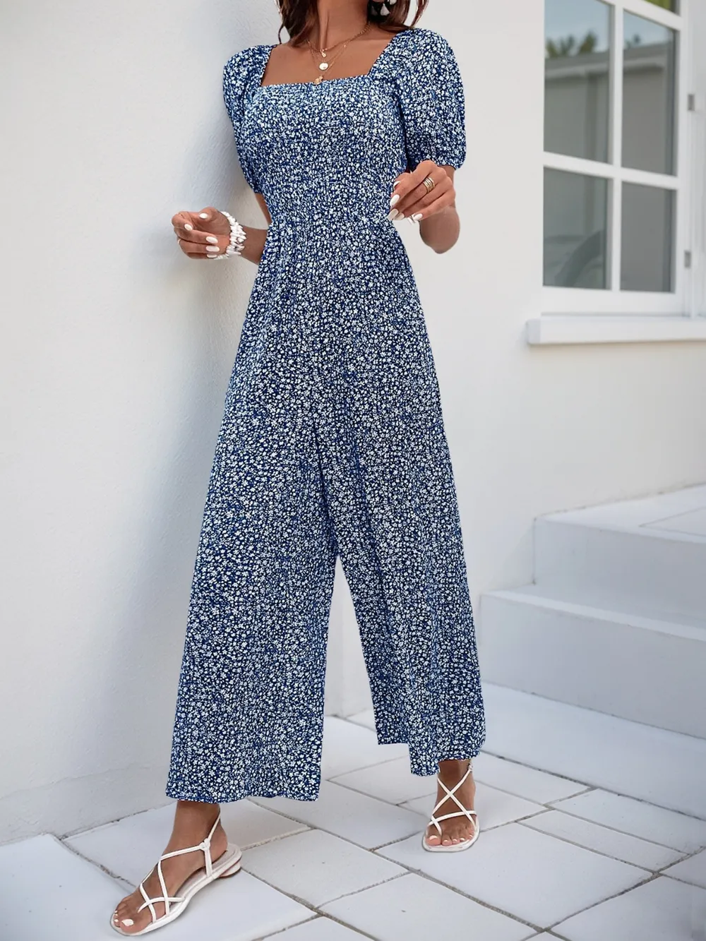 Printed Square Neck Puff Sleeve Jumpsuit, image 23