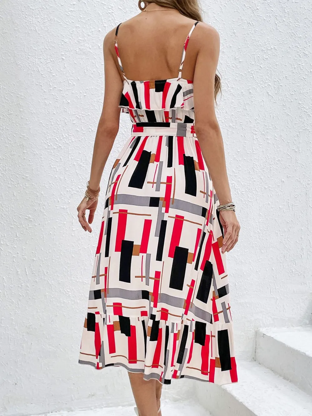 Ruffled Printed Tie Waist Midi Dress, image 5