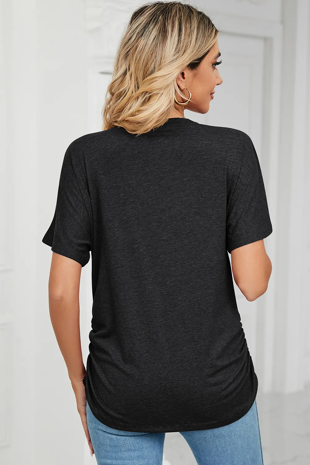 Ruched V-Neck Short Sleeve T-Shirt, image 14