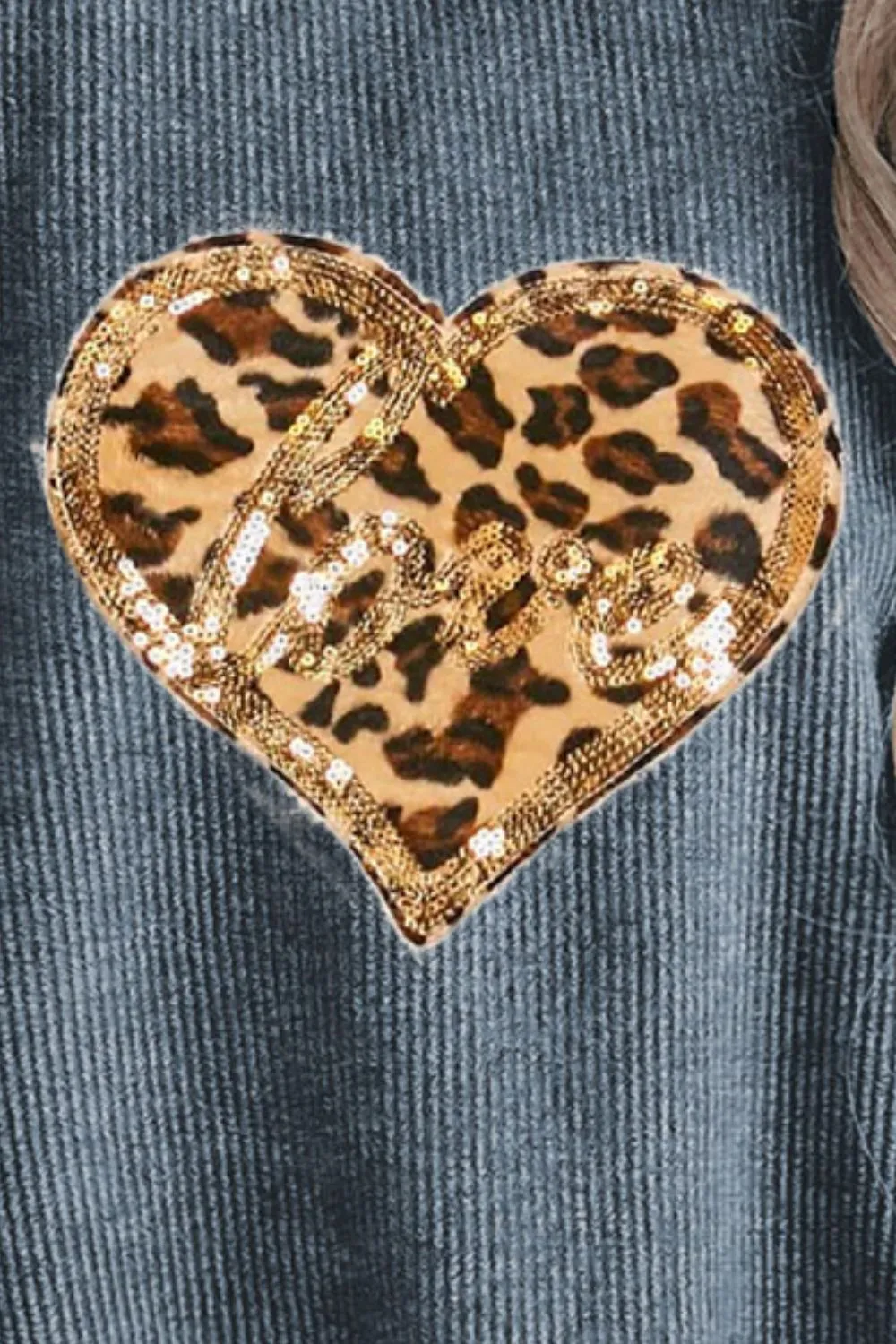 Heart Leopard Sequin Round Neck Sweatshirt, image 3
