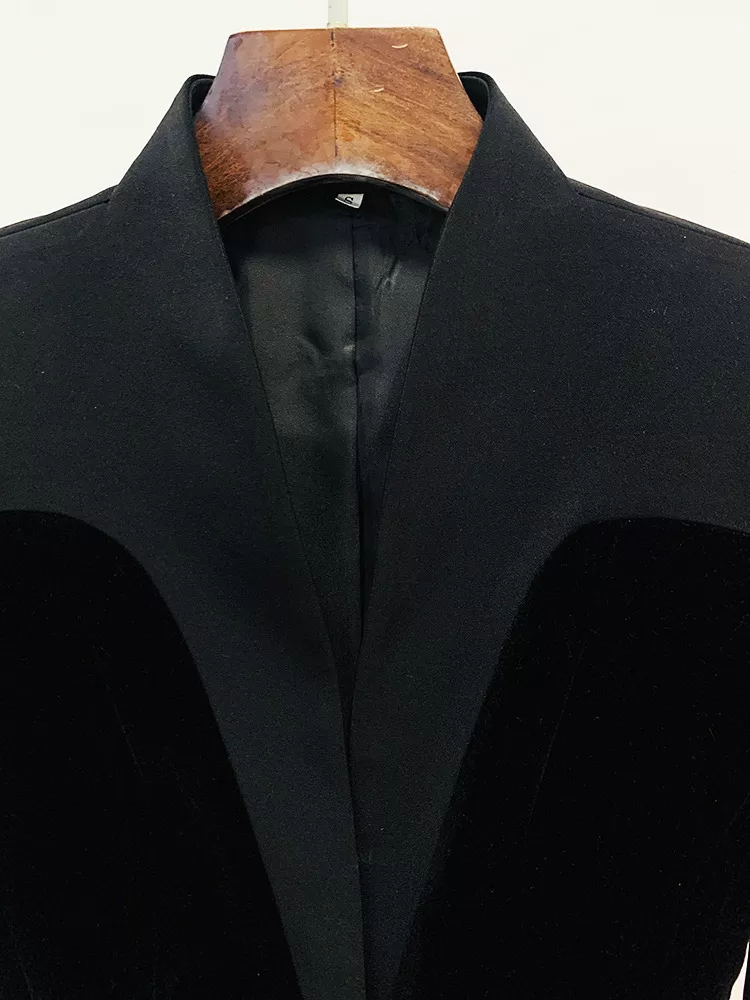 Velvet-Paneled Blazer with Stand-Up Collar, image 5