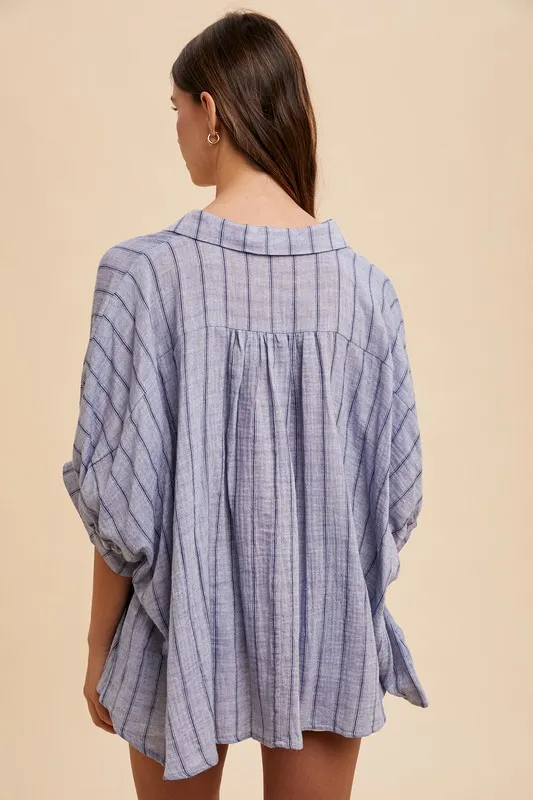 Striped Button Up Half Sleeve Shirt, image 3