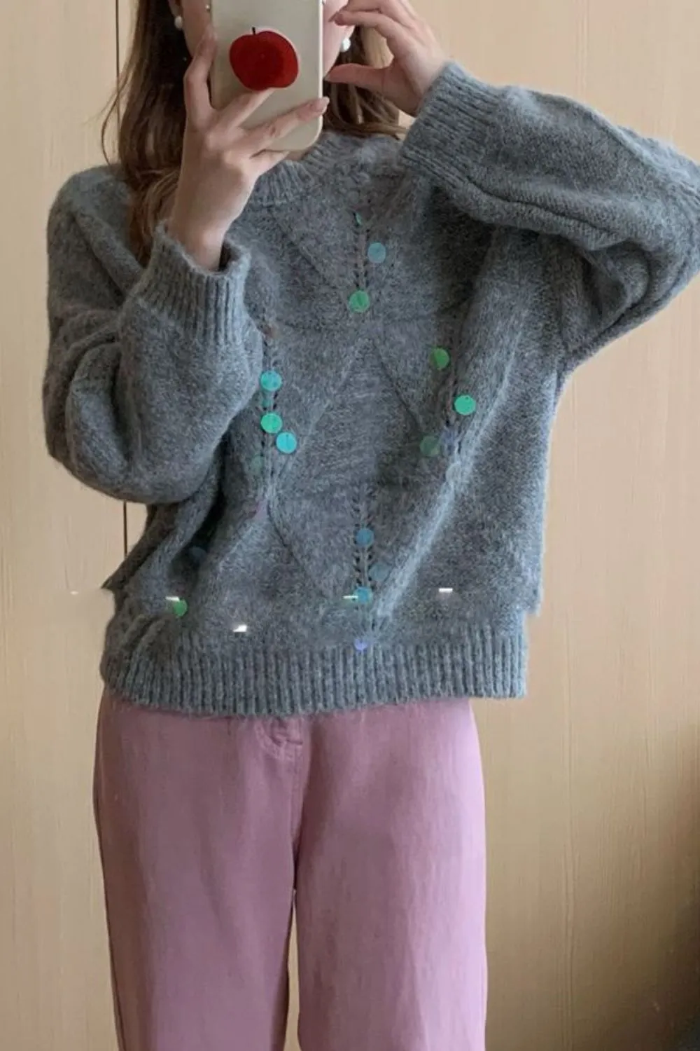 Sequin Round Neck Long Sleeve Sweater, image 11