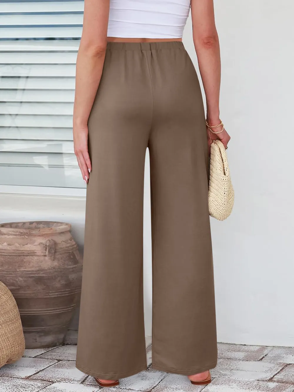 Elastic Waist Wide Leg Pants, image 4