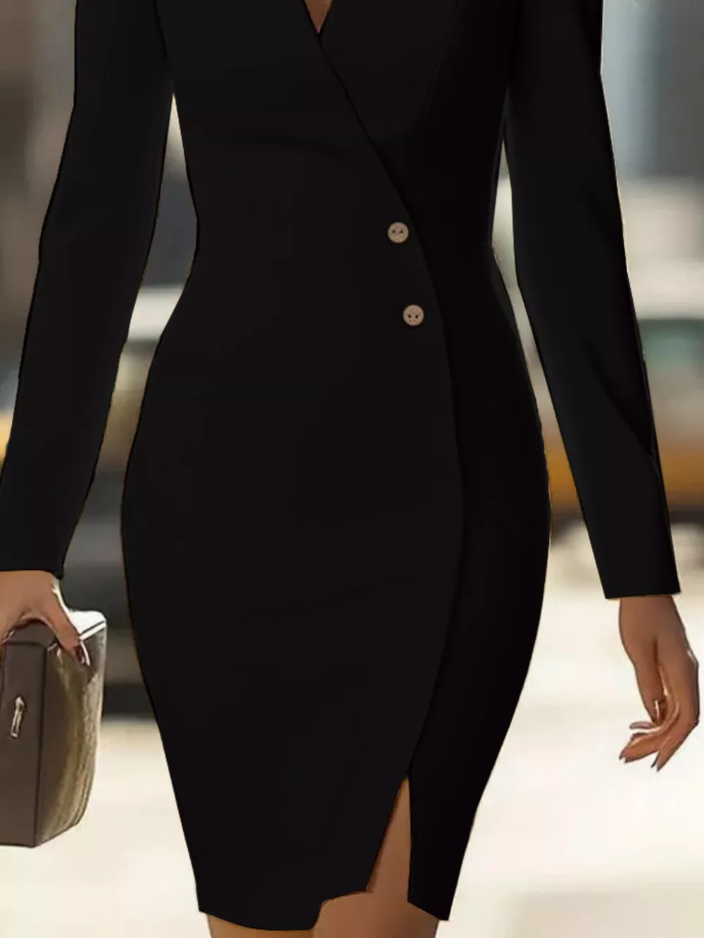 Long Sleeve Blazer Dress with Button Detail, image 4