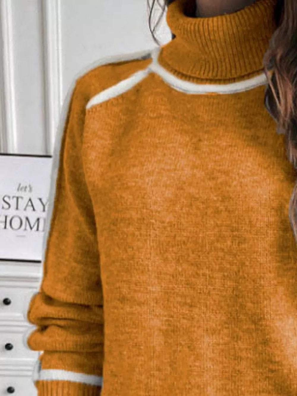 Full Size Turtleneck Contrast Trim Sweater Plus Size, image 20