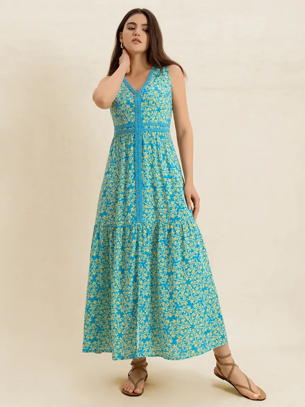 Slit Printed V-Neck Sleeveless Dress, image 5