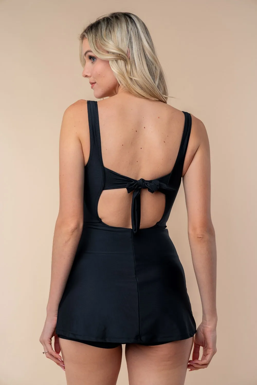 Full Size Sleeveless Tie Back Performance Knit Swim Dress, image 4