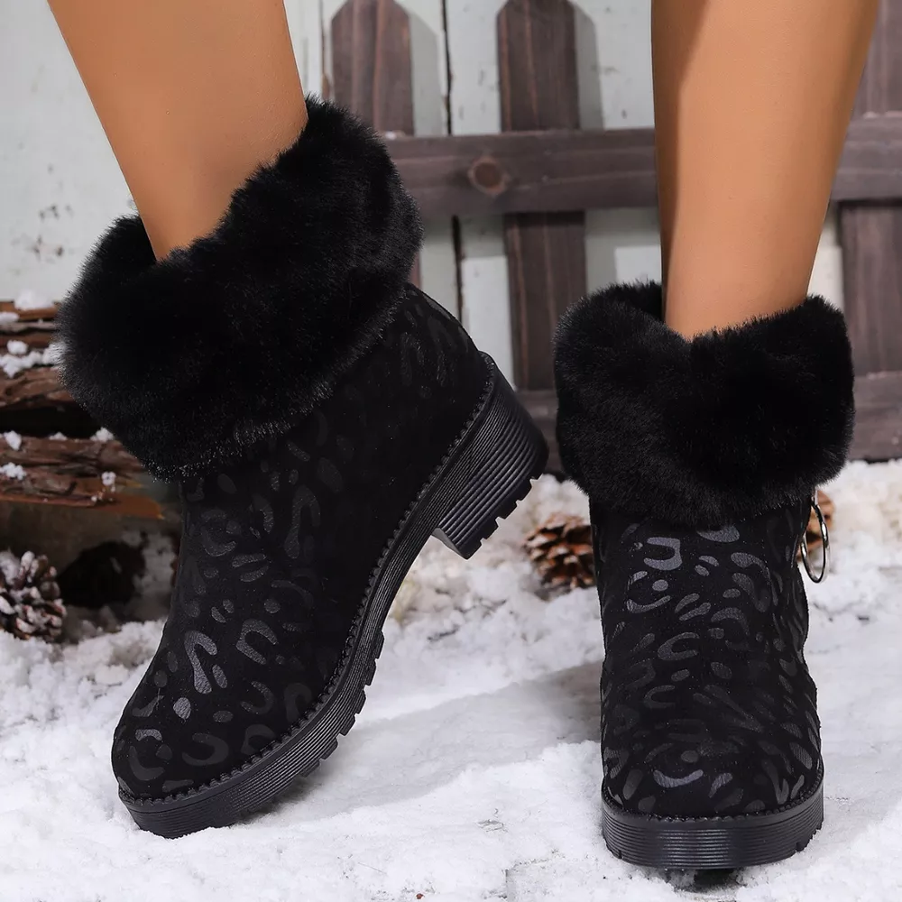 Fuzzy Cuff Leopard Print Ankle Boots, image 6