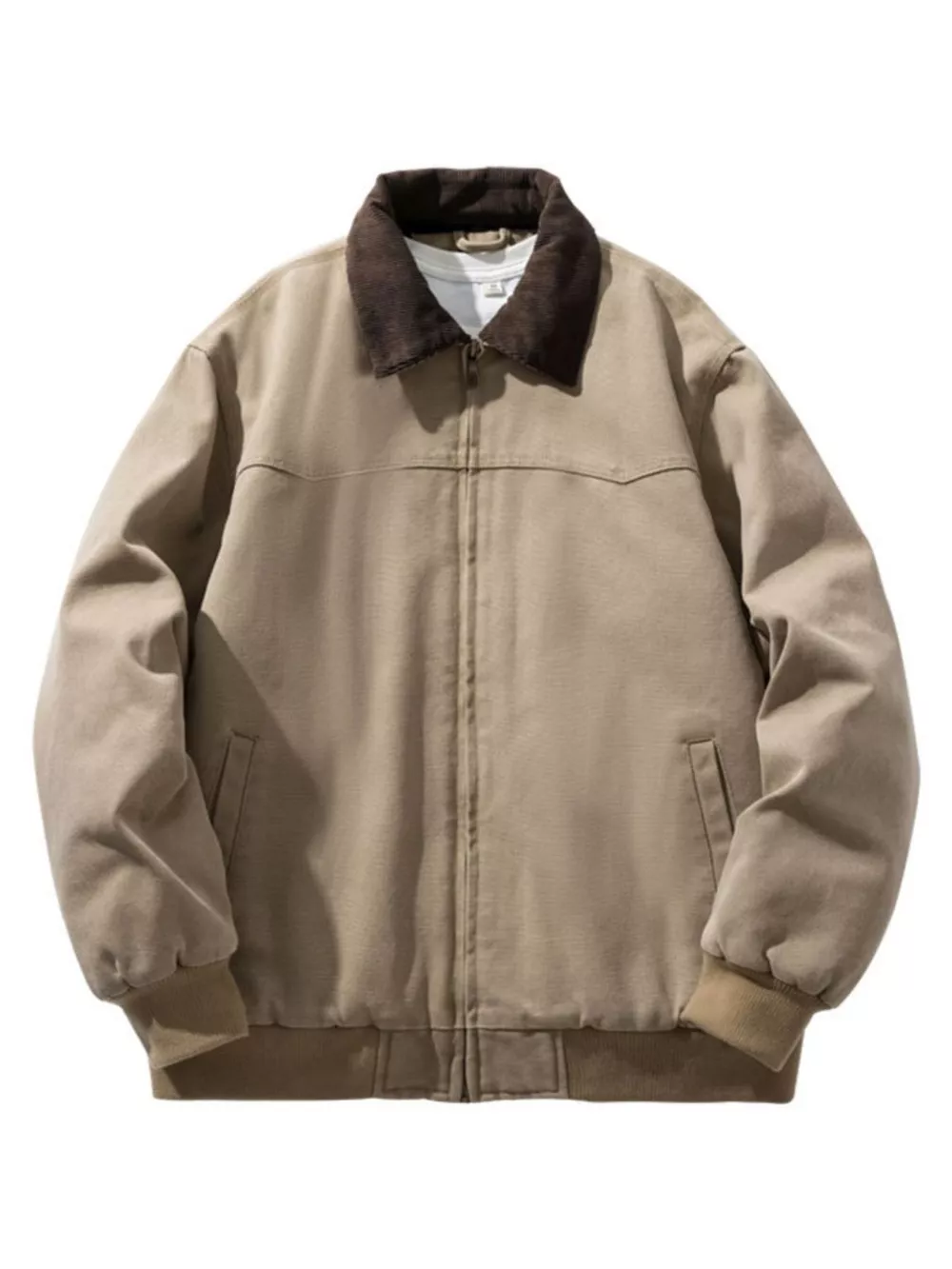 Men's Plus Size Corduroy Collar Zip-Up Jacket, image 4