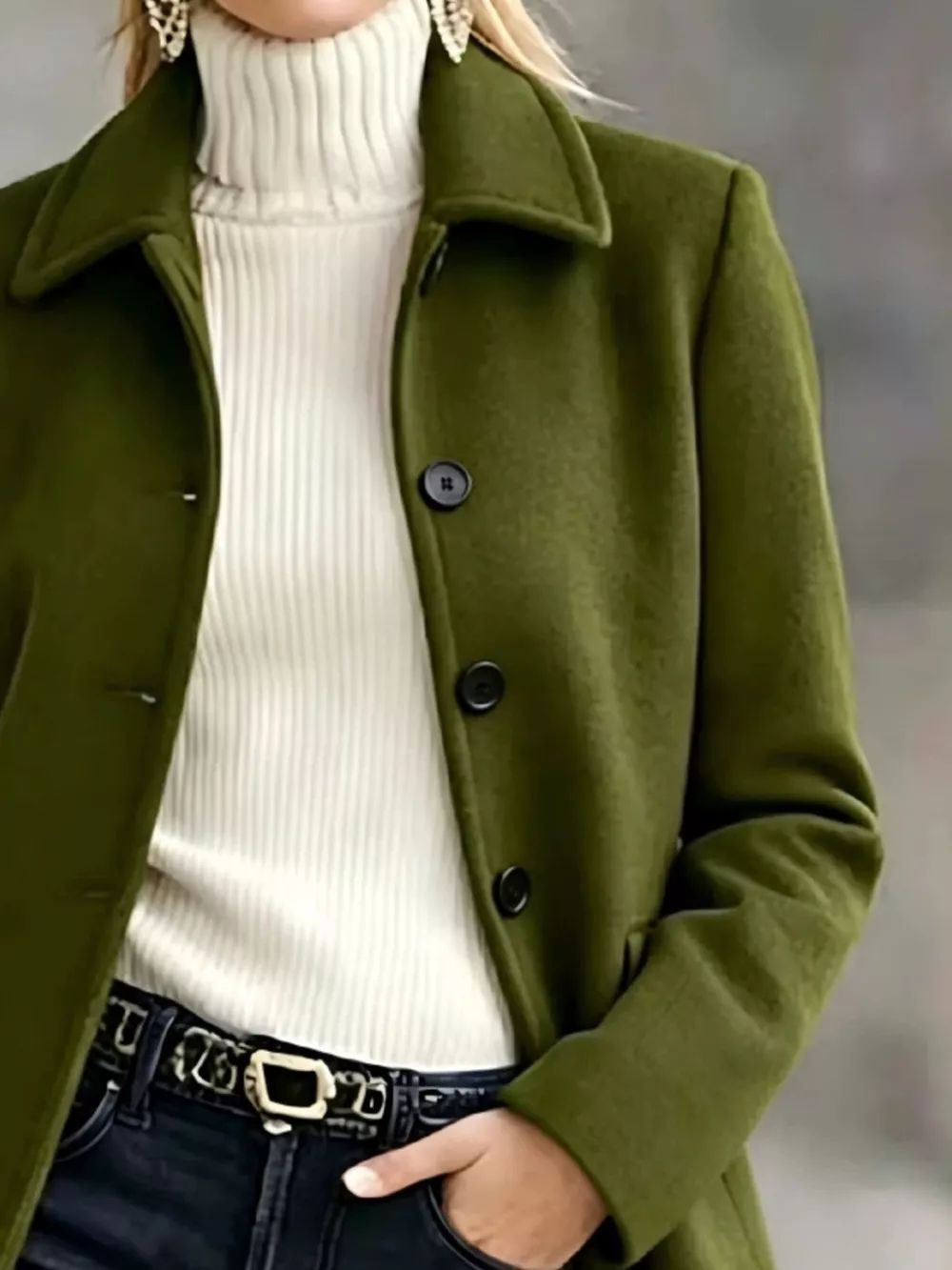 Button Up Collared Neck Coat, image 4