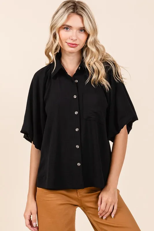 Airflow Short Bubble Sleeve Button Down Shirt