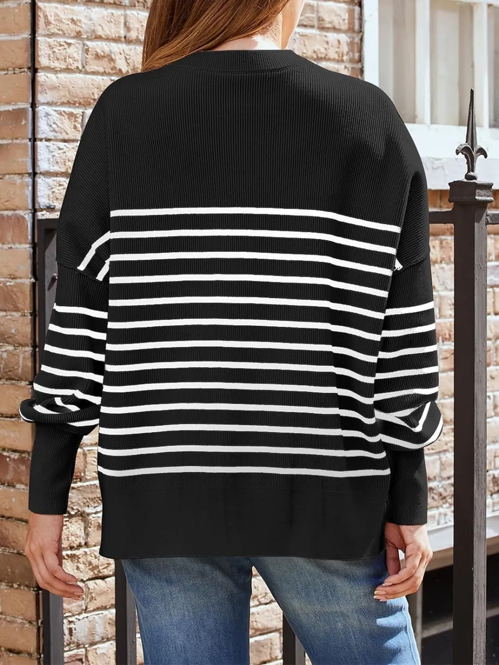 Striped Round Neck Long Sleeve Sweatshirt, image 12