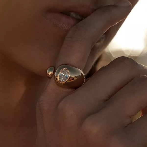 18K Gold-Plated Rhinestone Open Ring, image 6