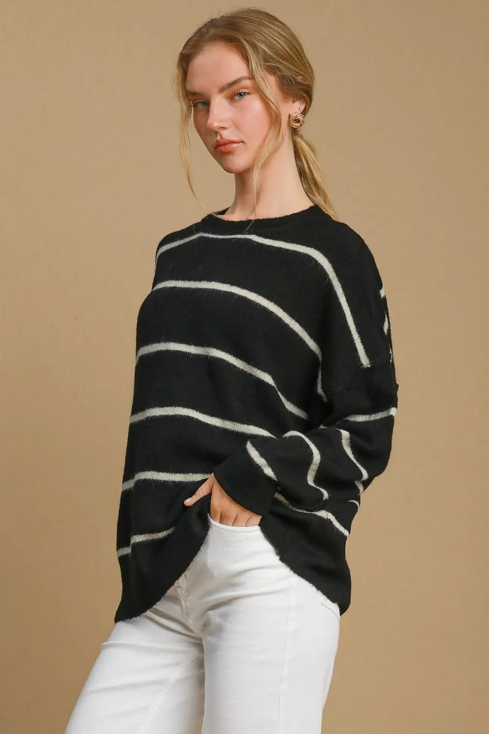 Wool Blend Striped Round Neck Sweater, image 3
