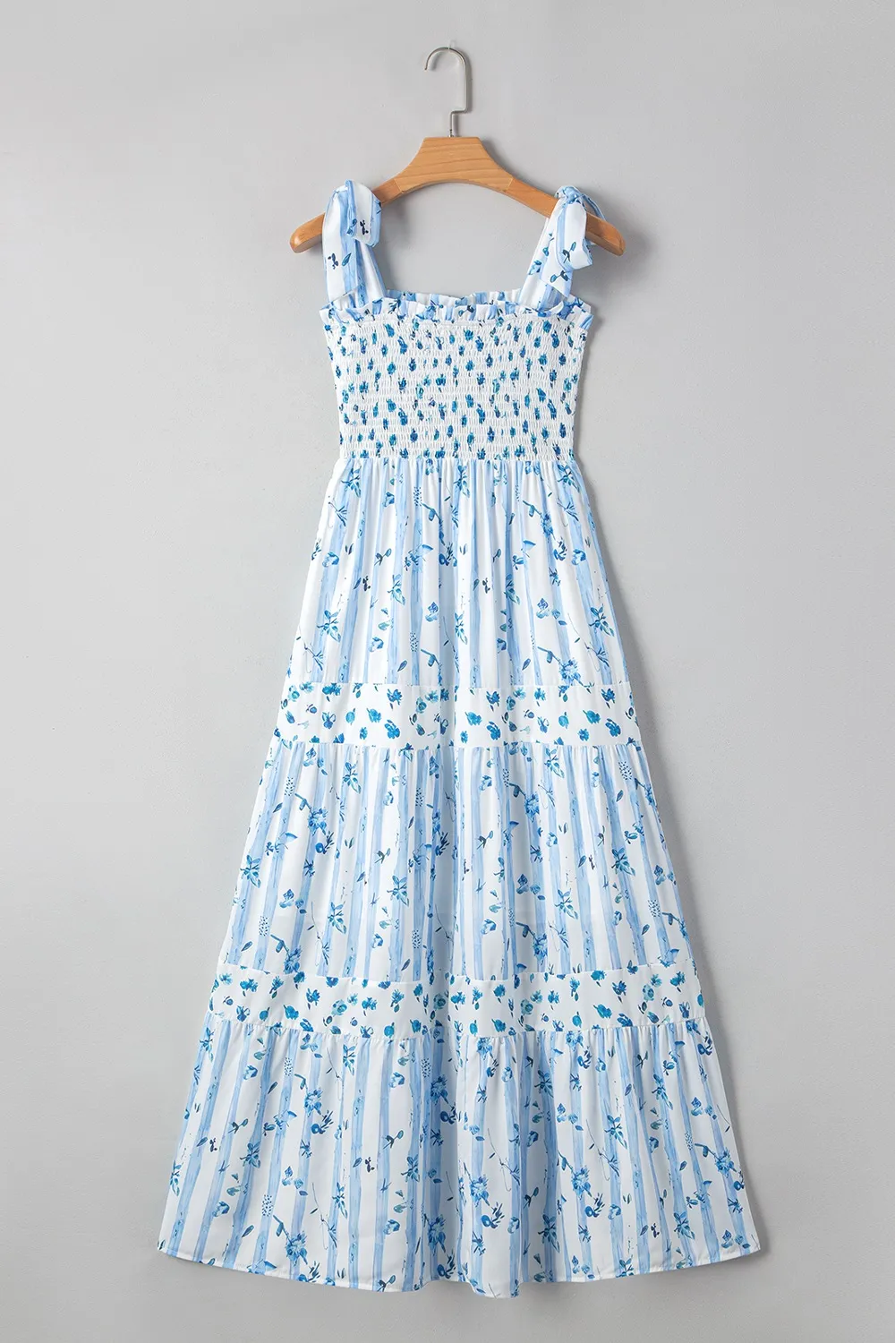 Floral Smocked Tied Straps A-Lined Tiered Dress, image 8