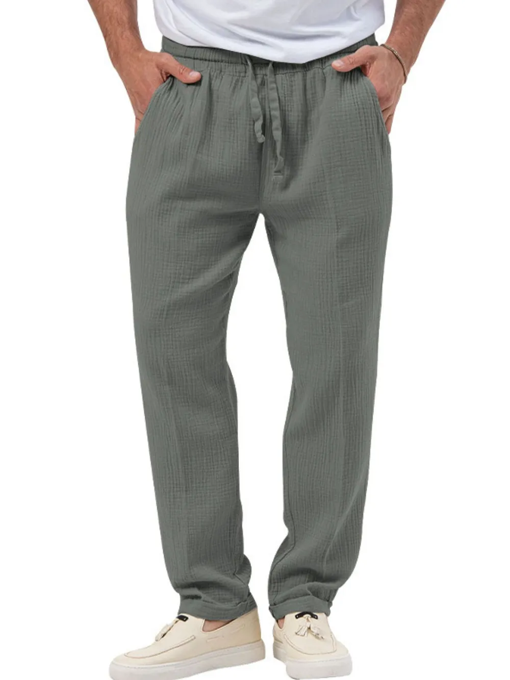 Men's Plus Size Drawstring Texture Pants, image 3