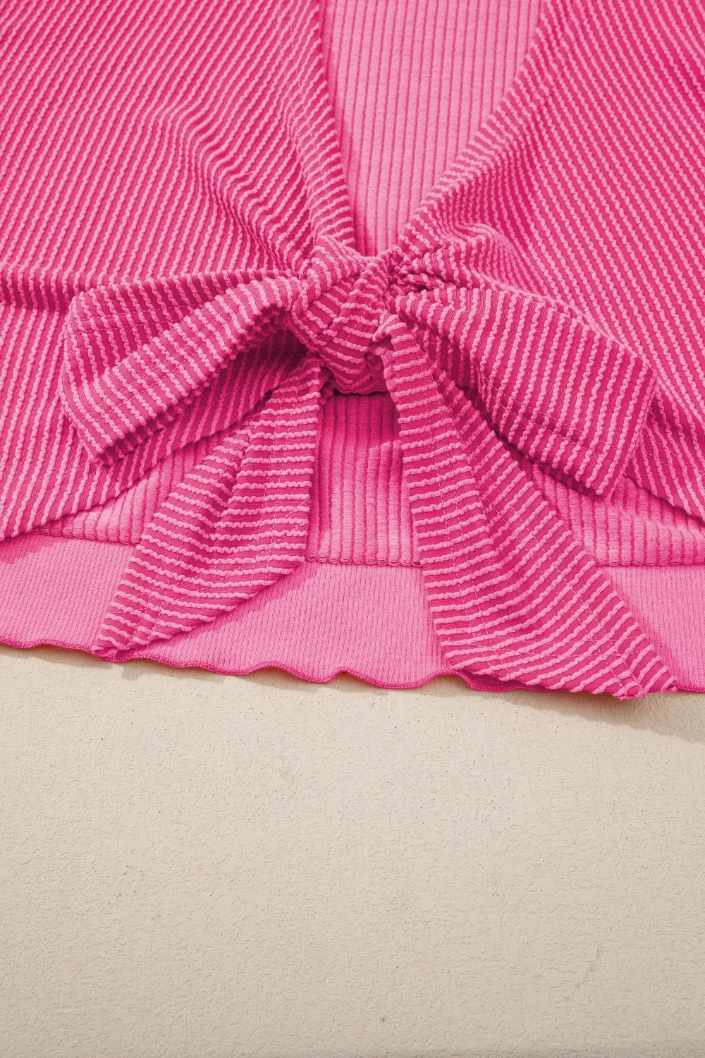 Spiral Ribbed Cutout Bow Knot Back Oversize Top, image 6