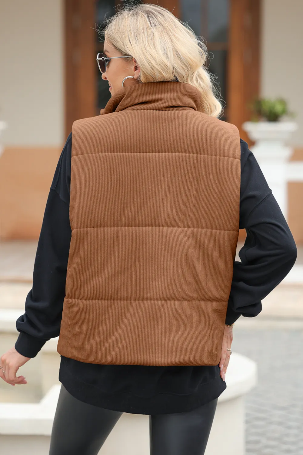 Pocketed Zip Up Turtleneck Vest Coat, image 12
