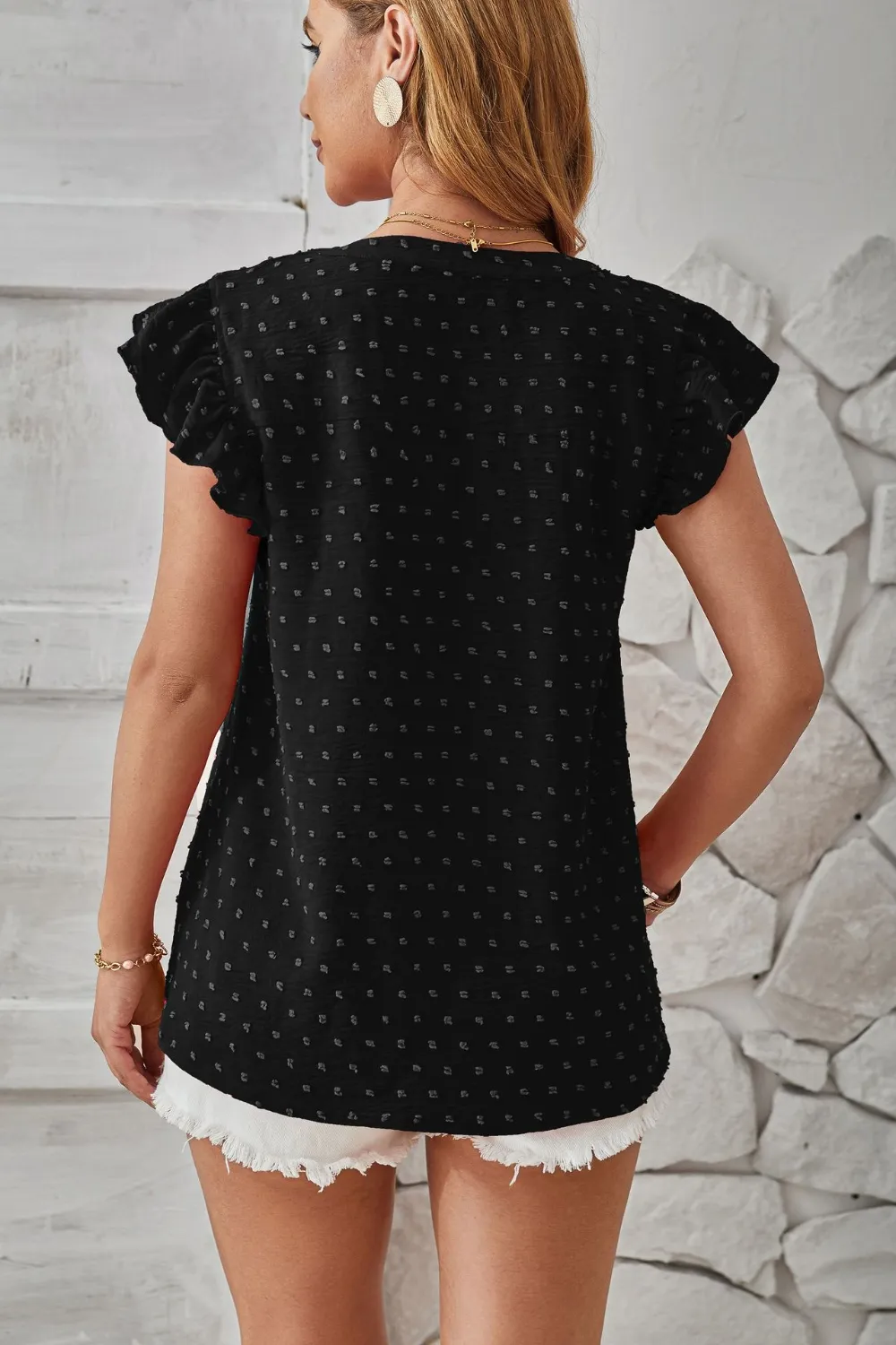Swiss Dot Ruffled Cap Sleeve T-Shirt, image 8