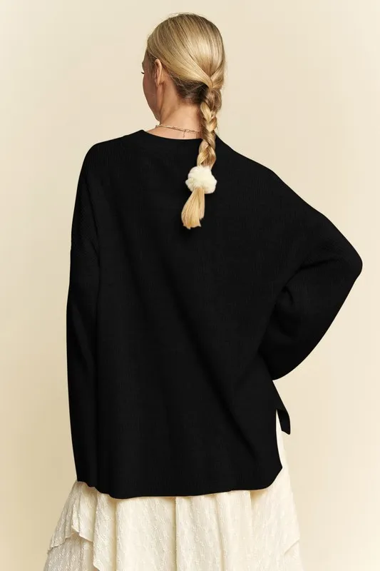 High-Low Round Neck Drop Shoulder Sweater, image 3