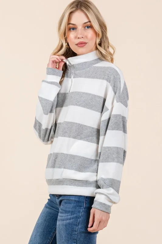 Striped Quarter Zip Drop Shoulder Sweatshirt, image 3