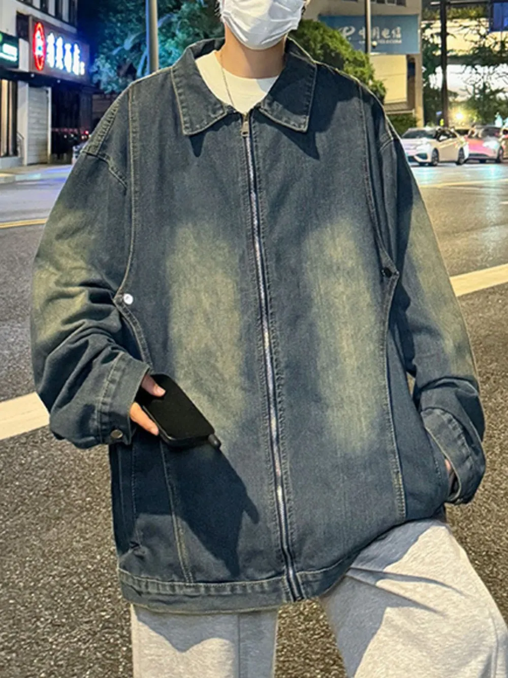 Men's Full Size Zip Up Long Sleeve Denim Jacket Plus Size, image 3