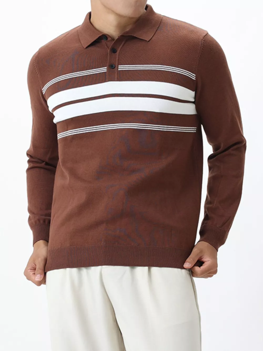 Men's Plus Size Button Detail Striped Knit Top, image 2