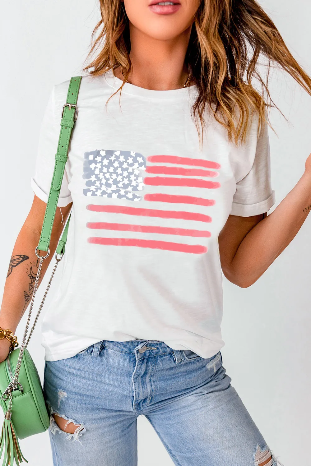 US Flag Round Neck Short Sleeve T-Shirt, image 3
