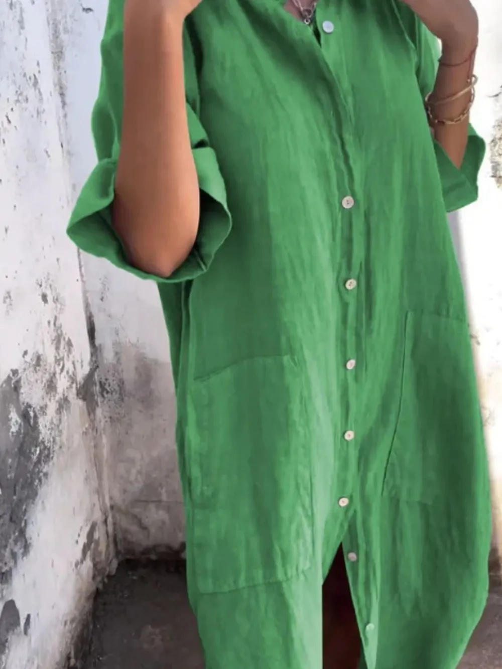 Full Size Casual Linen Button-Down Shirt Dress Plus Size, image 12