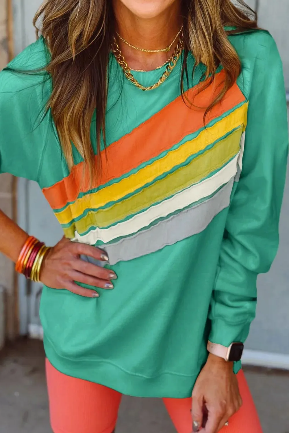 Contrast Round Neck Long Sleeve Sweatshirt, image 7
