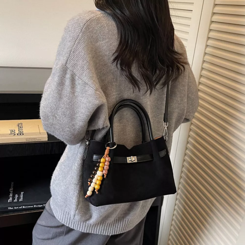 Decorative Lock Suede Handbag, image 5